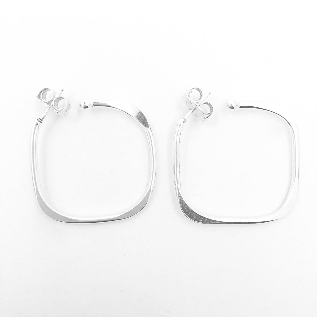 Sterling Square Forged Hoop Earrings