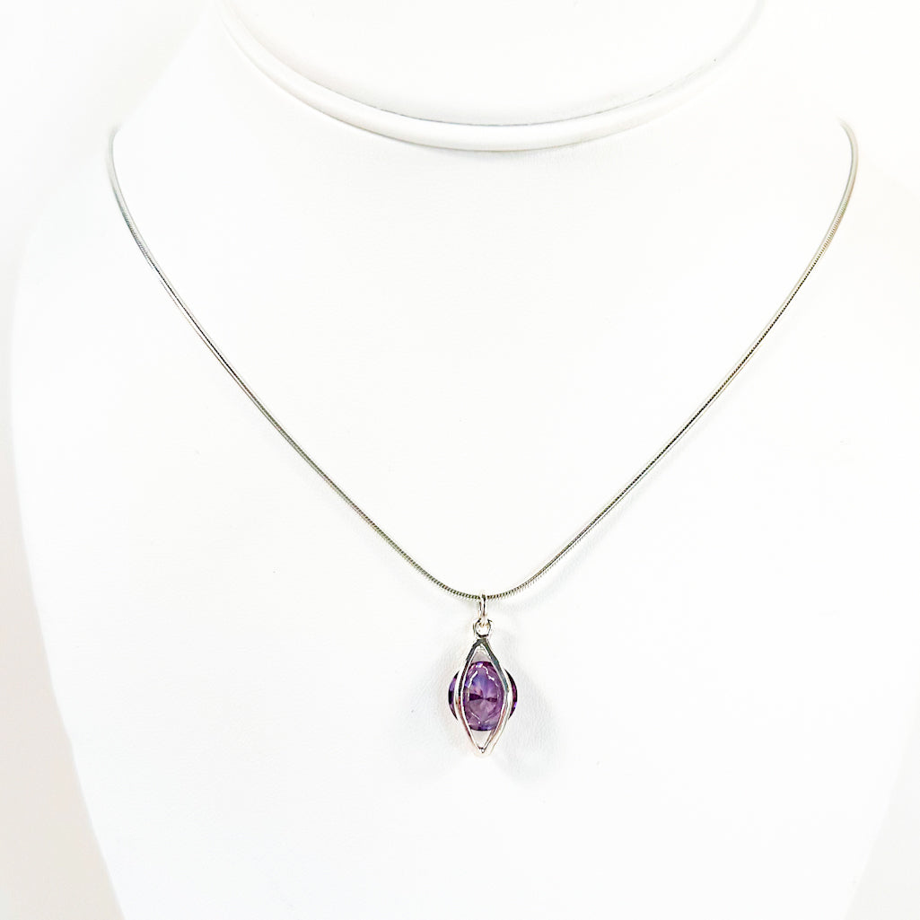 Sterling and Cubic Zirconia Amethyst Cage Necklace