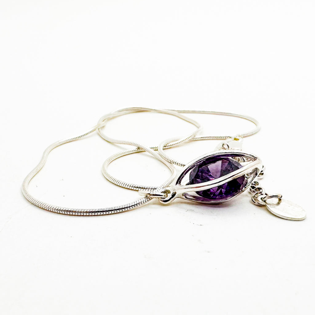 Sterling and Cubic Zirconia Amethyst Cage Necklace