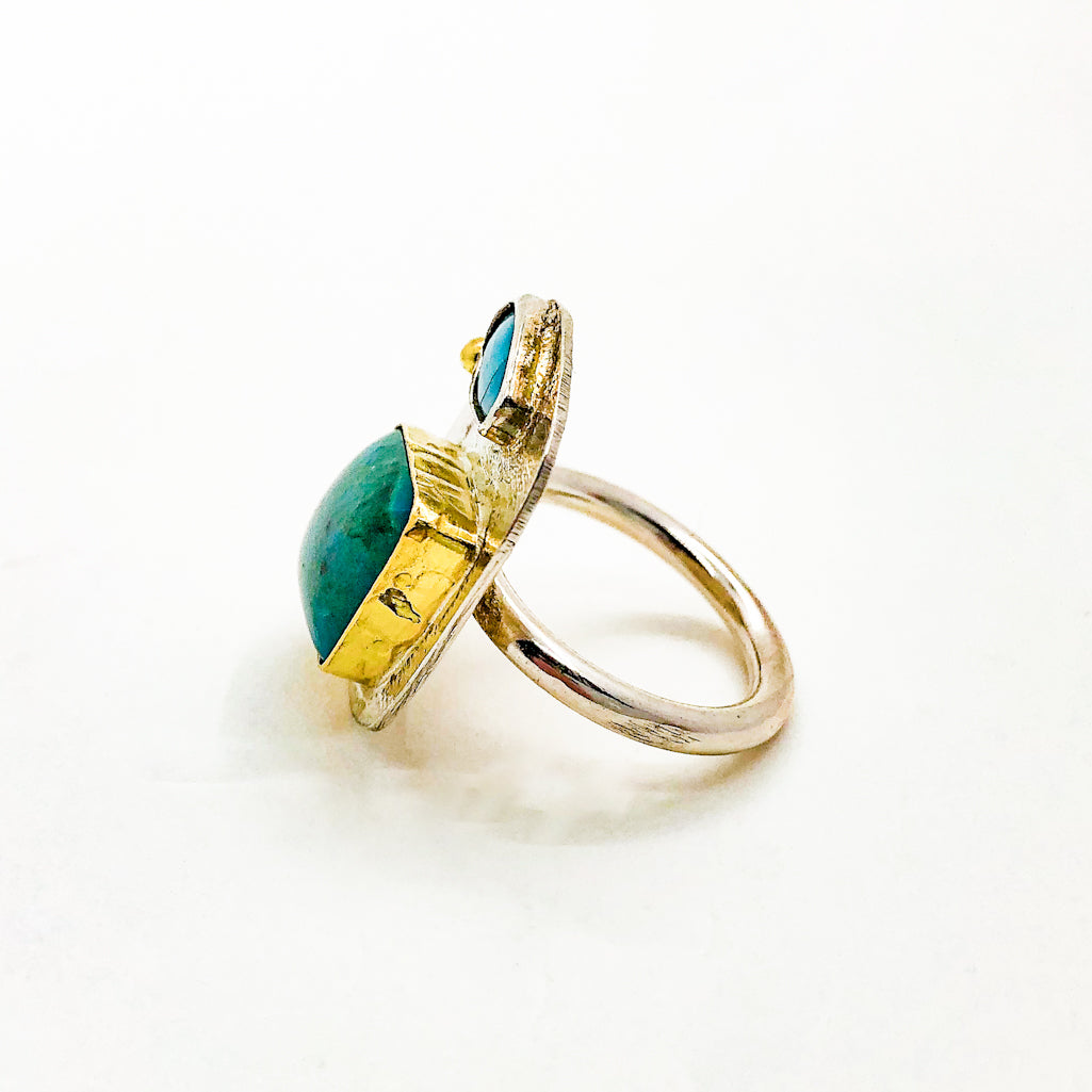 Koroit Opal and Chrysocolla Ring