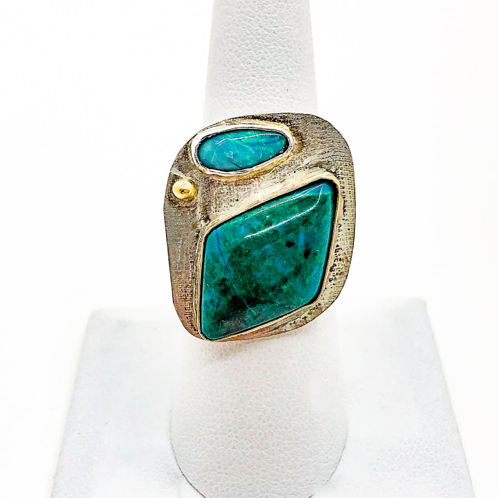 Koroit Opal and Chrysocolla Ring