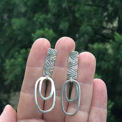 Sterling Rectangles over Ovals Earrings