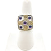 size 7 Square Five Amethyst Ring by Donna Burdic on white ring display stand