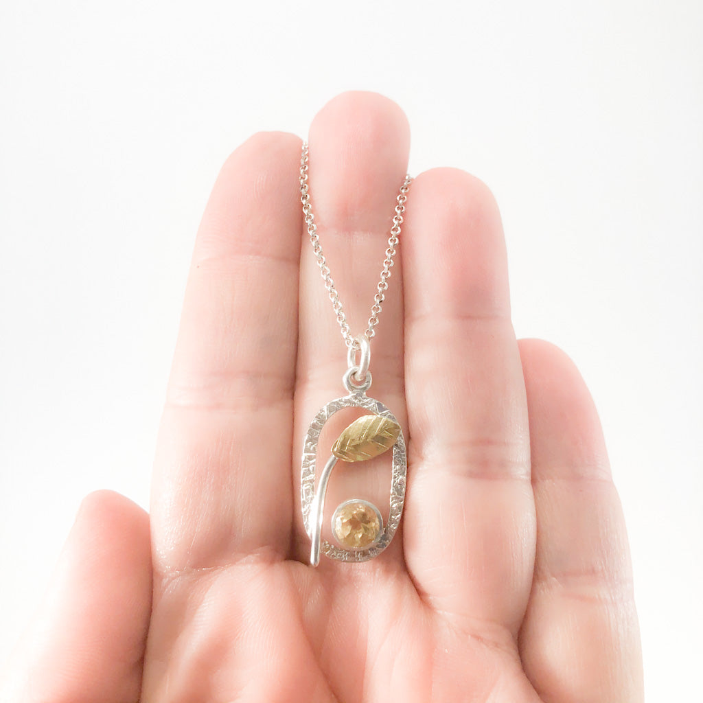 Sterling and 22k Citrine Small Oval Necklace