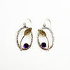 Sterling and 22k Amethyst Small Oval Leaf Hook Earrings