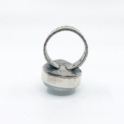side view of size 6 Sterling Rainbow Moonstone Ring by Berlin Randall