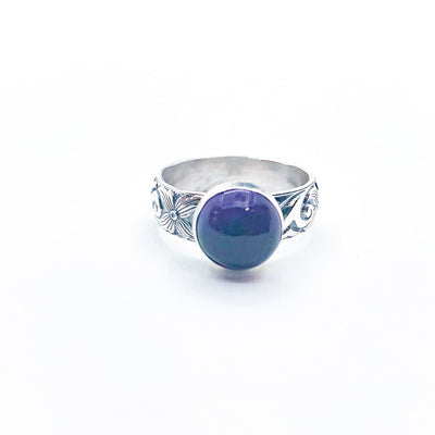 size 9 Oxidized Sterling Princess Ring with Amethyst by Berlin Randall