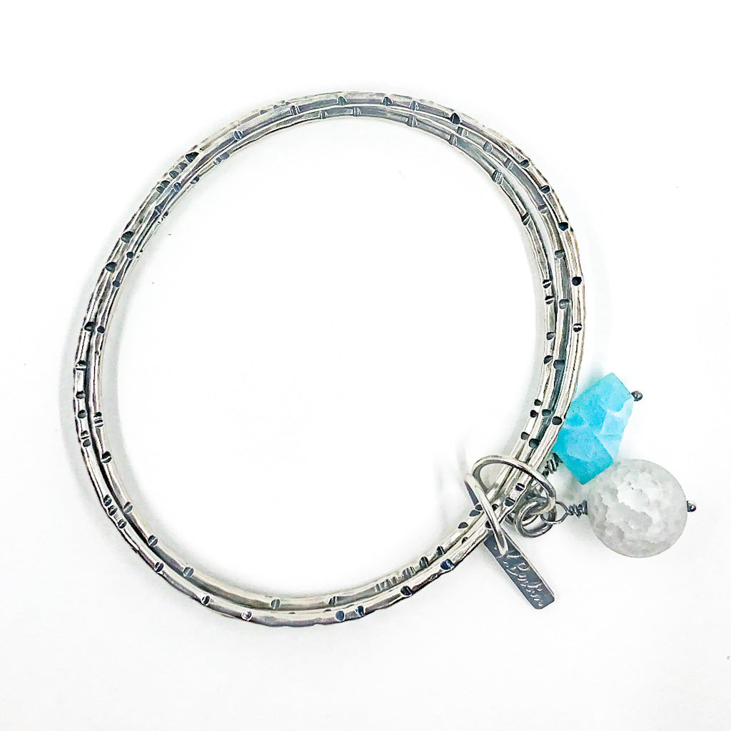 Triple Bangle with Frosted Quartz and Peruvian Blue Opal by Berlin Randall