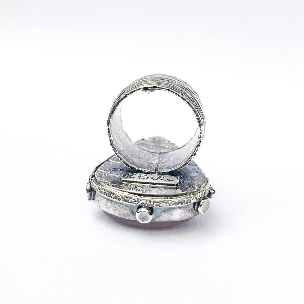 over top view of size 9.25 Cherry Quartz Ring by Berlin Randall