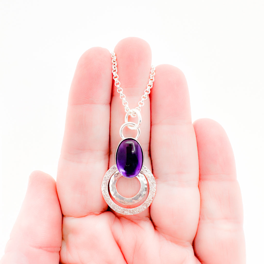 Sterling Smoke Ring Amethyst Necklace