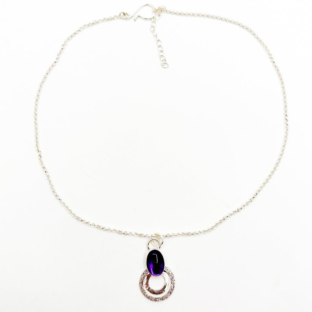 Sterling Smoke Ring Amethyst Necklace