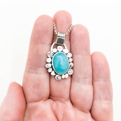 Sterling Amazonite Flower Pendant Necklace
