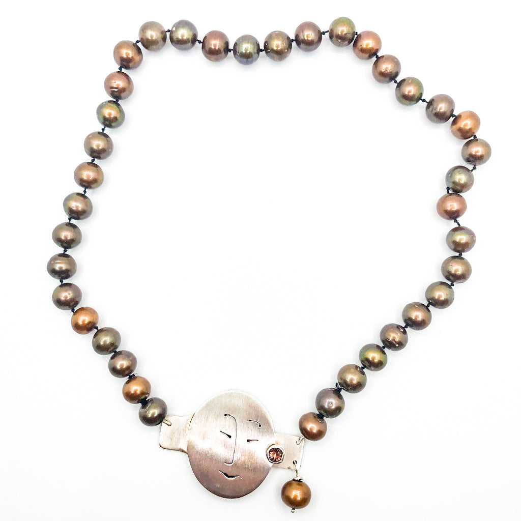 Sunstone Necklace with Bronze Pearls and Unmentionables Clasp by Ling-Yen Jones