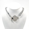 Sterling Unmentionables Necklace with Onyx and Rutilated Quartz Tourmaline by Ling-Yen Jones on white mannequin display bust