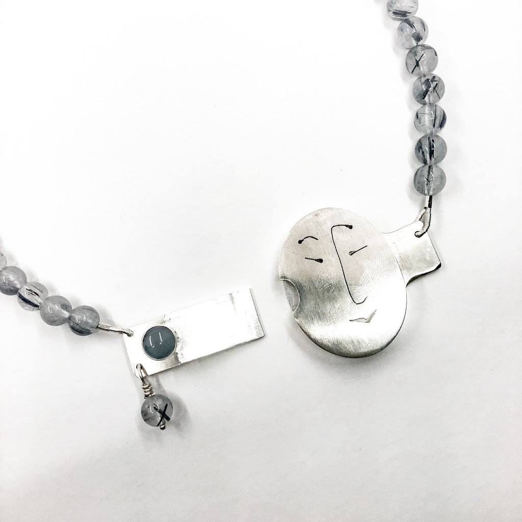 clasp detail of Sterling Unmentionables Necklace with Onyx and Rutilated Quartz Tourmaline by Ling-Yen Jones
