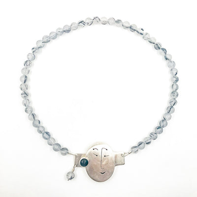 Sterling Unmentionables Necklace with Onyx and Rutilated Quartz Tourmaline by Ling-Yen Jones
