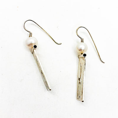 Sterling Crane with White Pearl Earrings