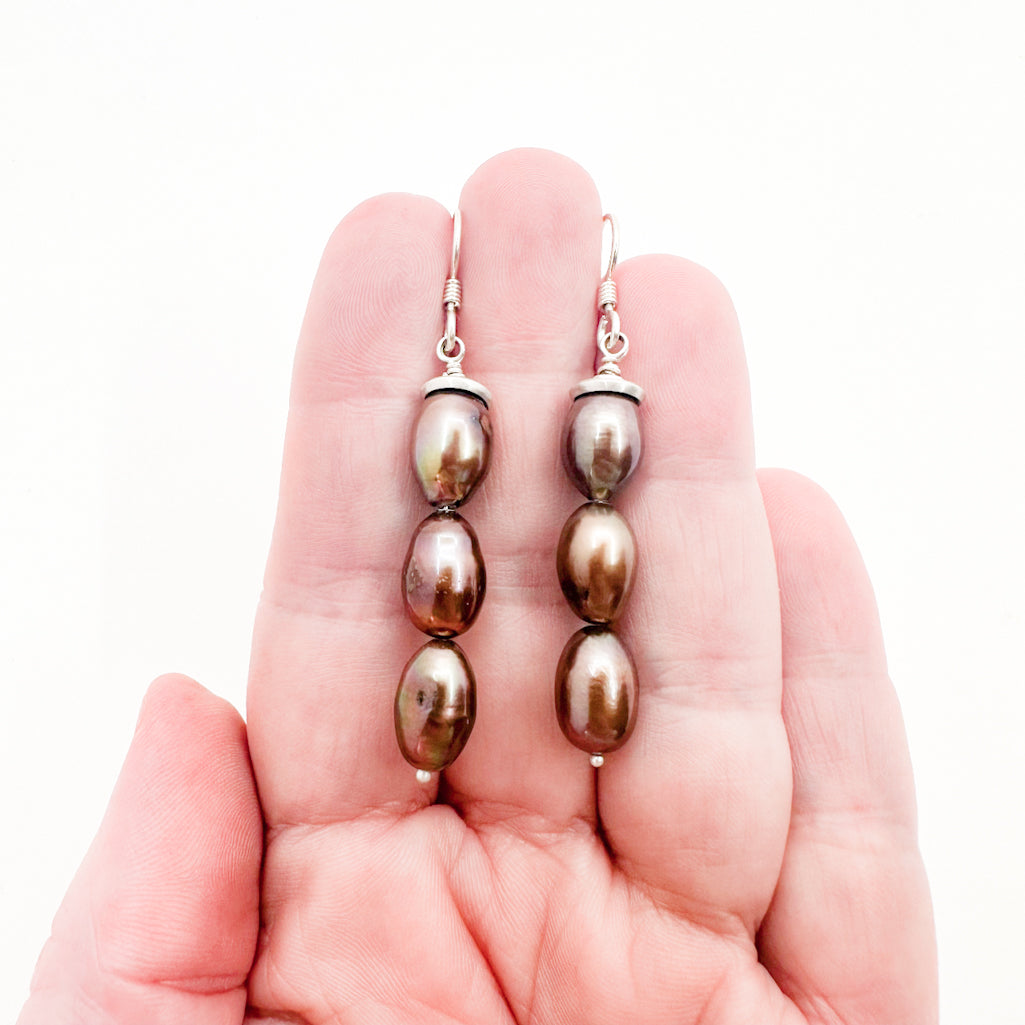 Bronze pearl earrings sale