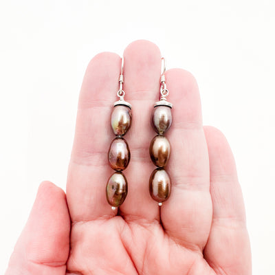 Sterling Bronze Pearl Earrings