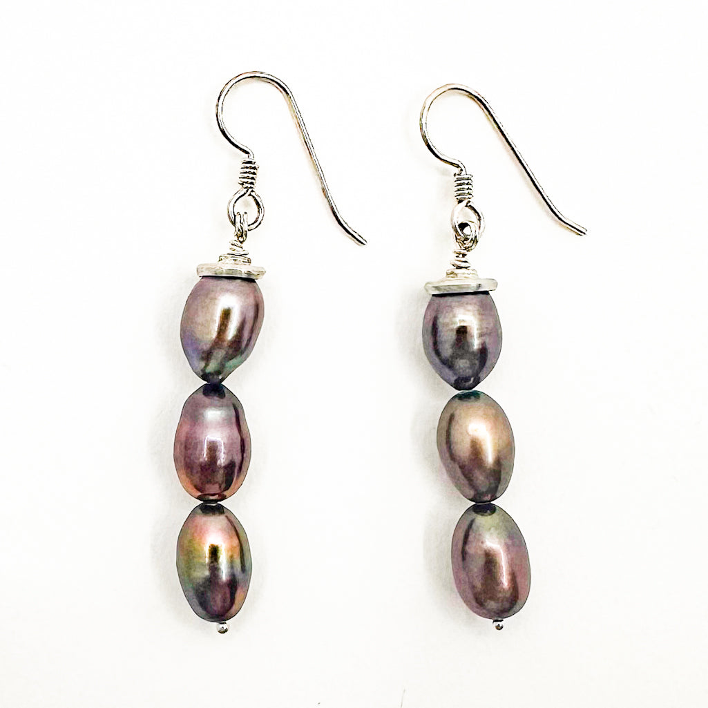 Sterling Bronze Pearl Earrings