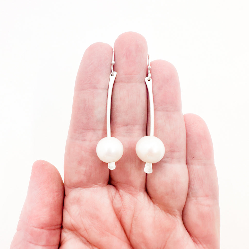 Forged Sterling Earrings with Large White Pearls