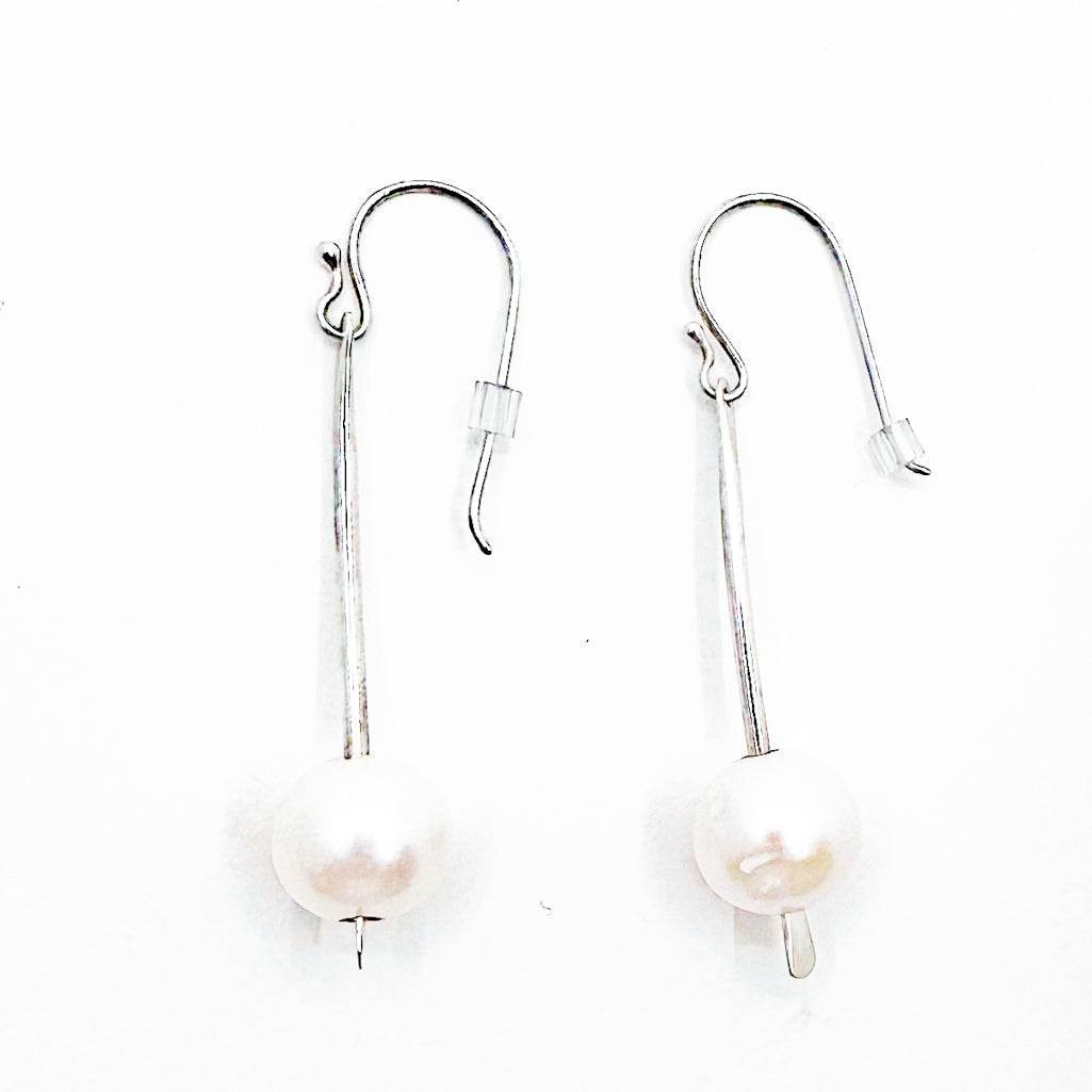 Forged Sterling Earrings with Large White Pearls