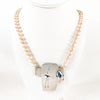 Sterling Crane Necklace with Champagne Pearls and Swiss Blue Topaz