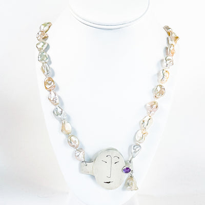 Unmentionables Necklace with Off White Baroque Pearls and Amethyst