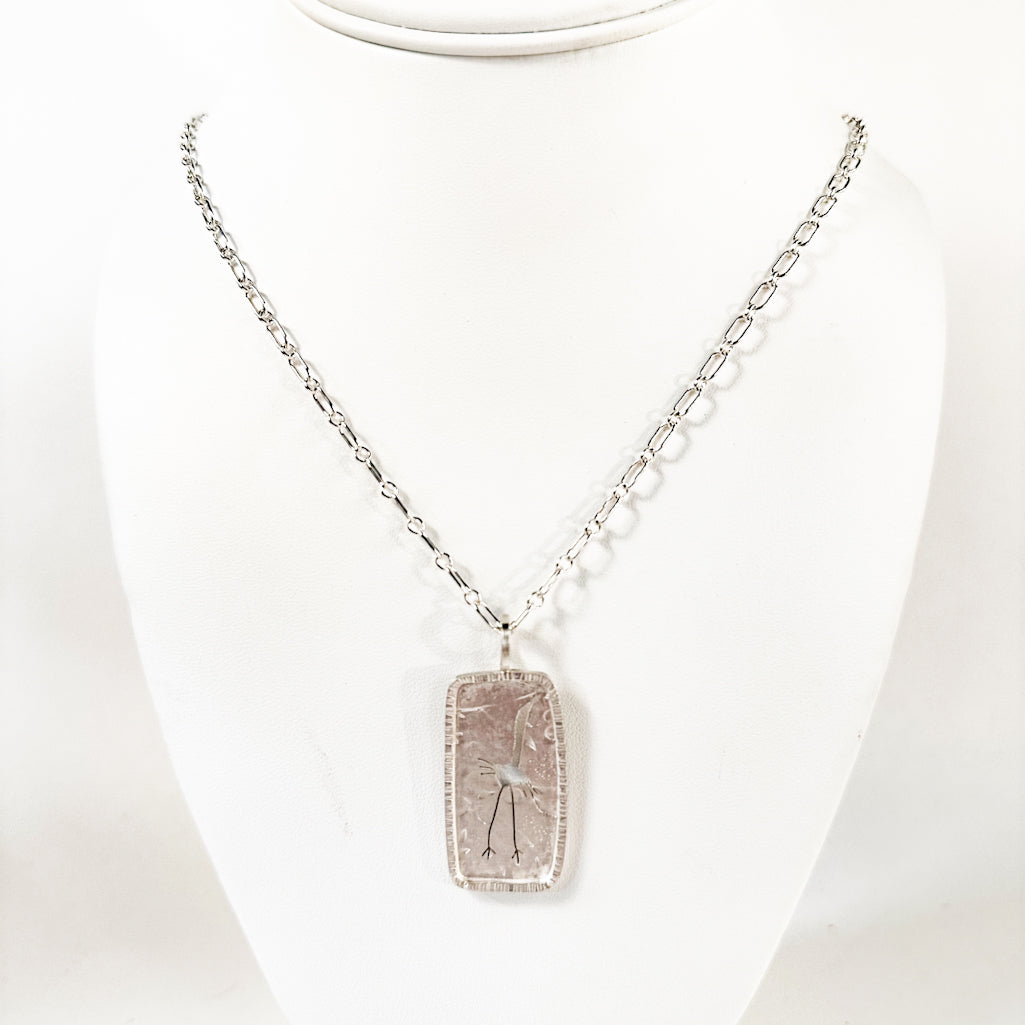 Sterling Crane Necklace with White Pearl