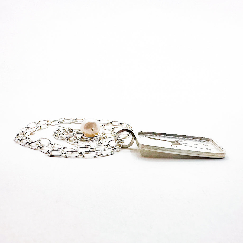 Sterling Crane Necklace with White Pearl