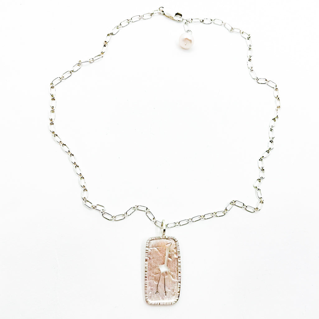 Sterling Crane Necklace with White Pearl