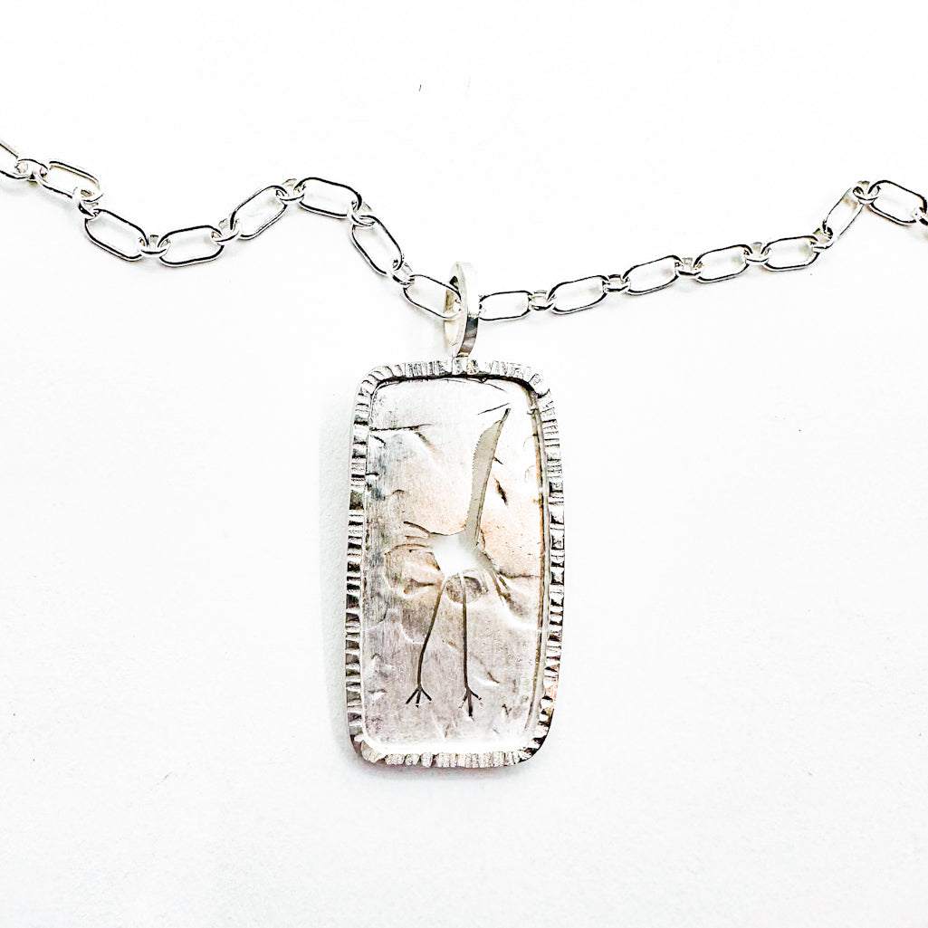 Sterling Crane Necklace with White Pearl