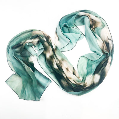 wrinkle view of Turquoise Painting of Cotton Scarf by Wanda Cox