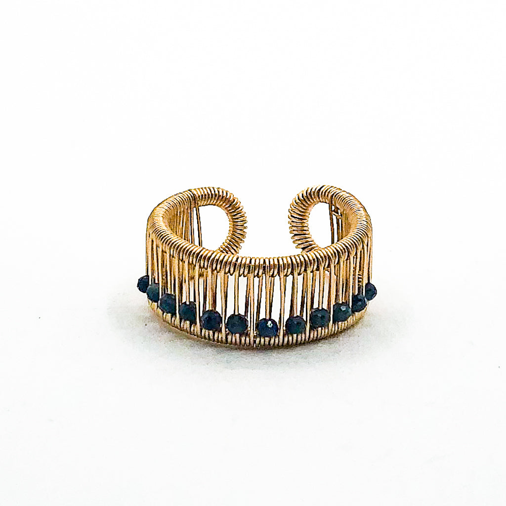 Gold Filled Ring with Fine Dark Blue Sapphires