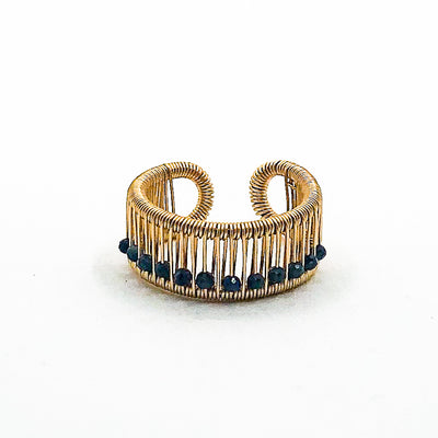 Gold Filled Ring with Fine Dark Blue Sapphires