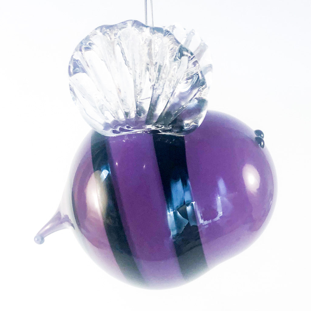 side view of Purple Blown Glass Bee by Jennifer Nauck