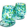 pair of Blue & Green Speckled Wine Tumblers by Nate Nardi against white background with colorful cast shadows