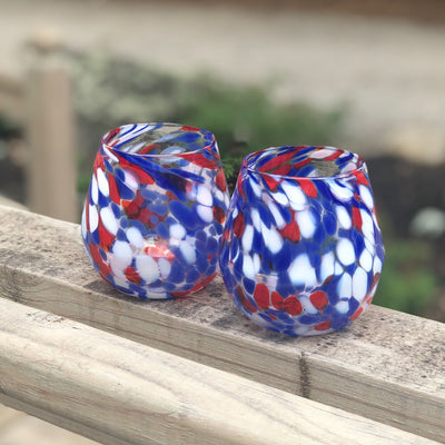 pair of Red, White, and Blue Speckled Wine Tumblers by Nate Nardi in outdoor setting
