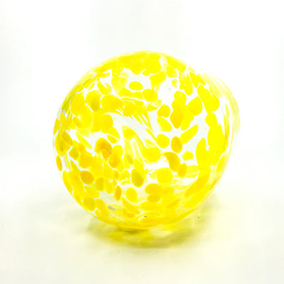 bottom view of side angle view of Yellow Speckled Wine Tumbler by Nate Nardi