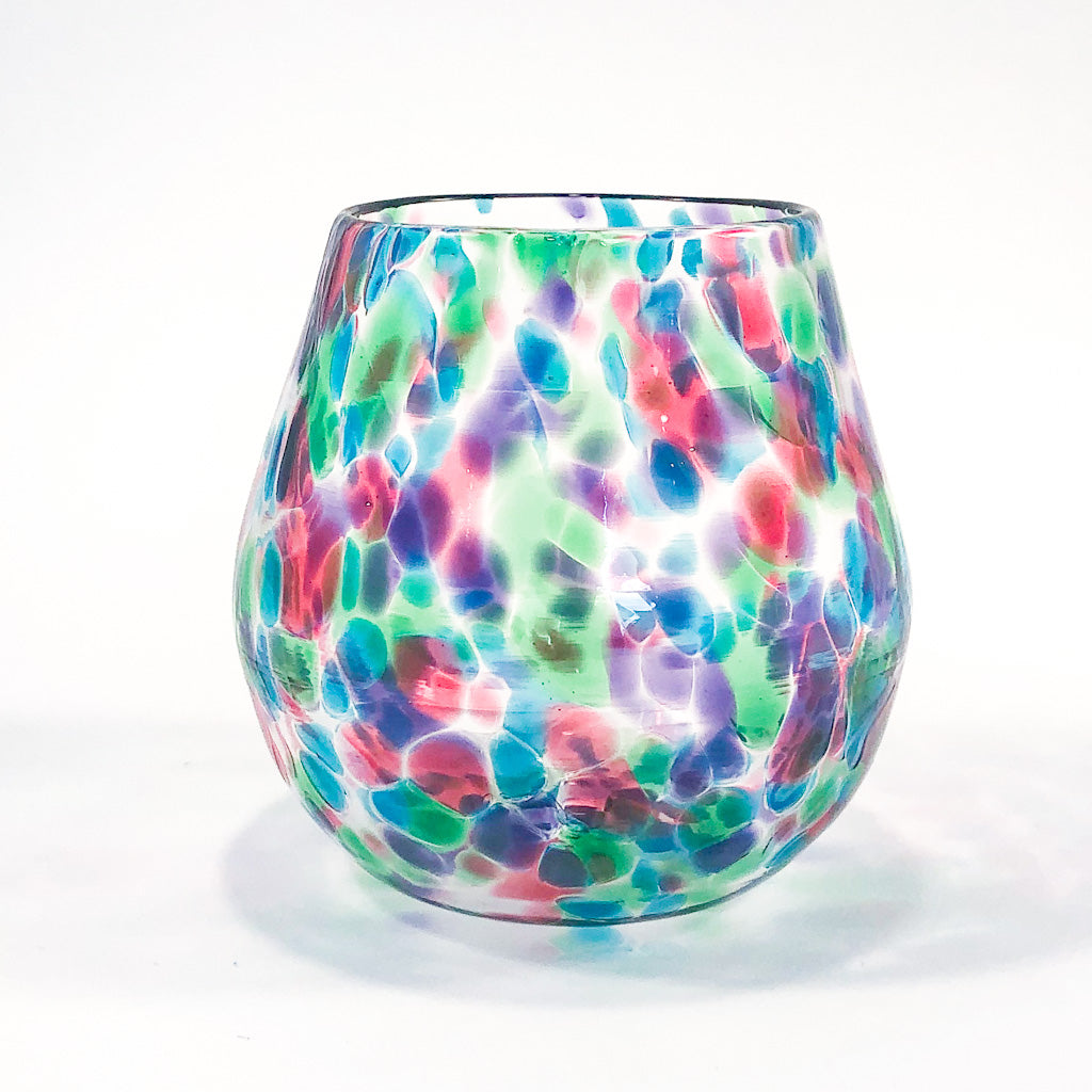 Green, Blue, Pink, and Purple Speckled Wine Tumbler by Nate Nardi