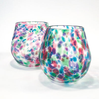 pair of Green, Blue, Pink, and Purple Speckled Wine Tumblers by Nate Nardi