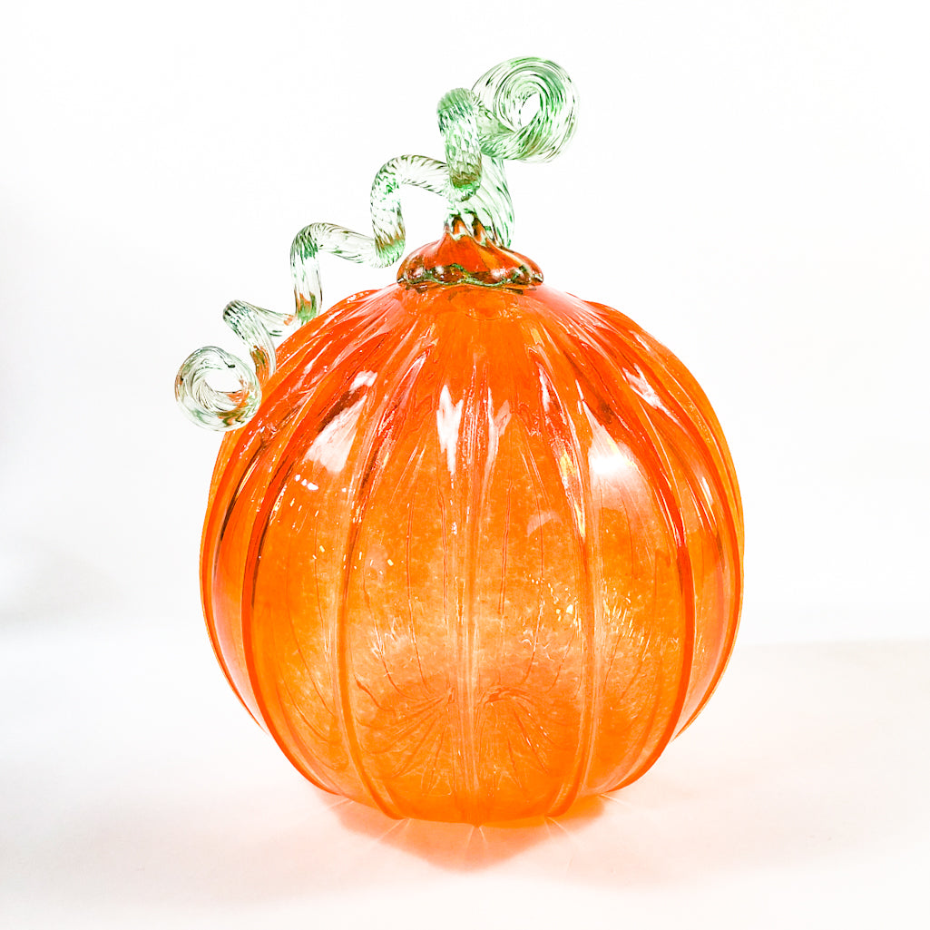 Extra Large Clear Orange Pumpkin with Curly Green Stem