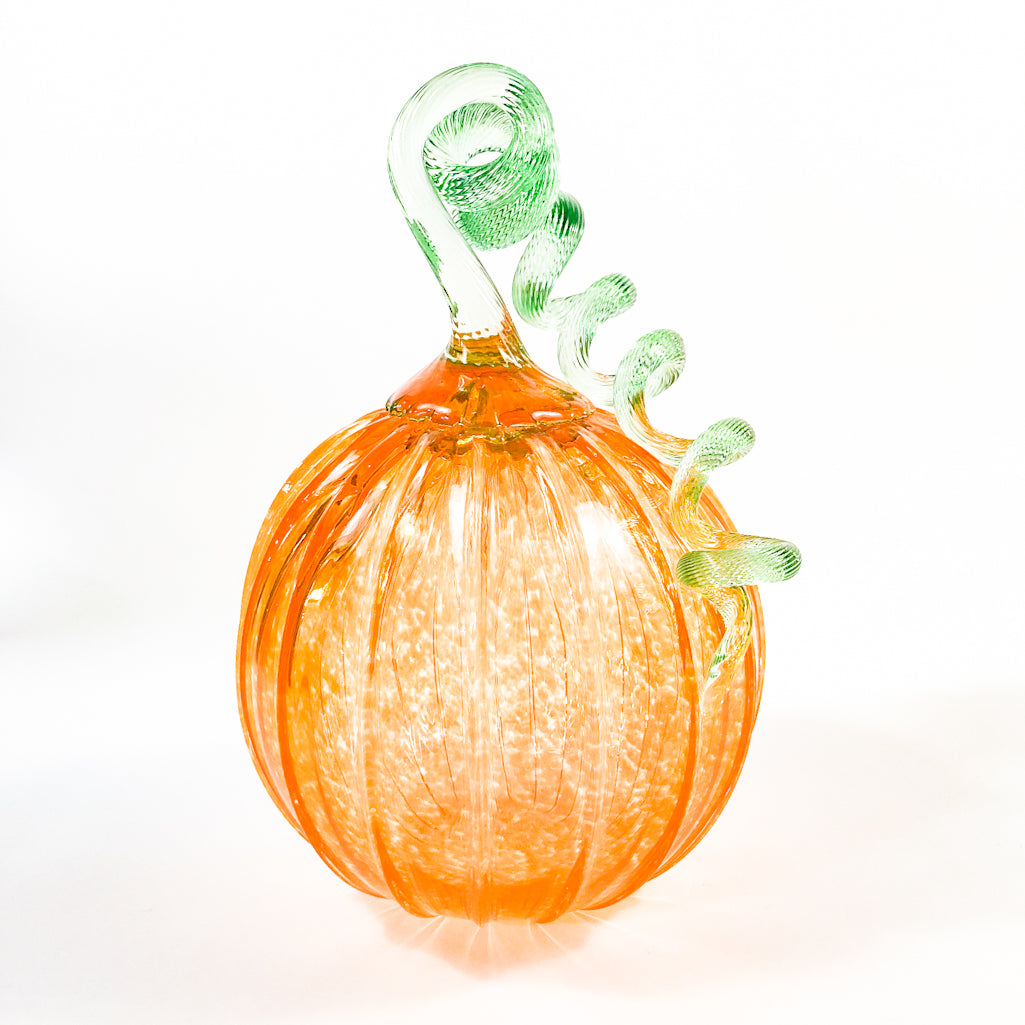 Medium Clear Orange Pumpkin with Curly Green Stem