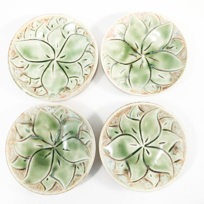over top view of Set of 4 Oil Dipper Dishes with Green Glaze by Wendy Wrenn Werstlein