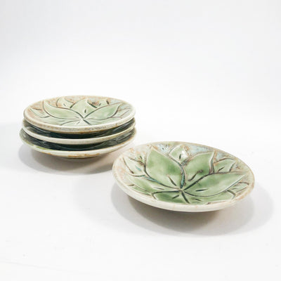 side angle view of Set of 4 Oil Dipper Dishes with Green Glaze by Wendy Wrenn Werstlein