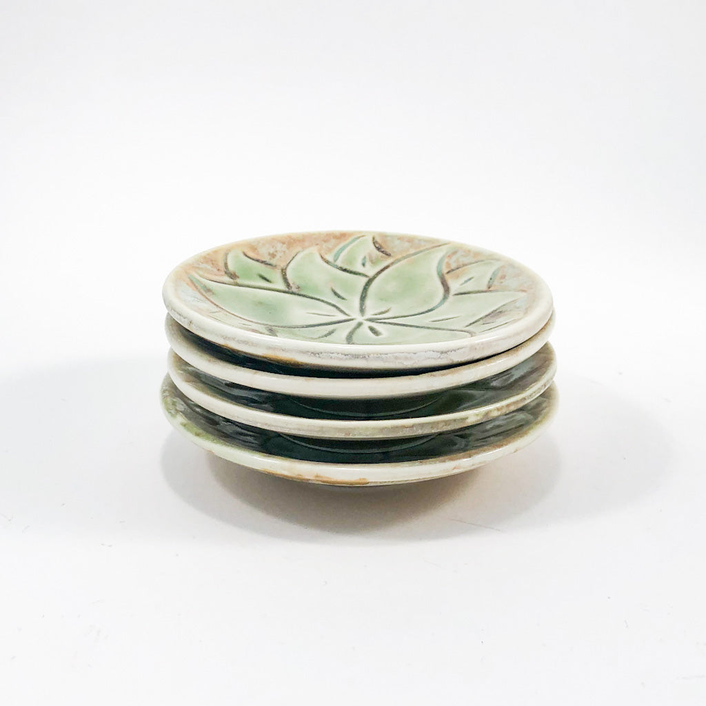 Set of 4 Oil Dipper Dishes with Green Glaze by Wendy Wrenn Werstlein