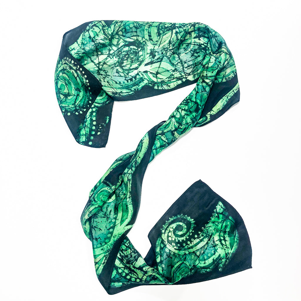 Green & Black Batik Silk Scarf