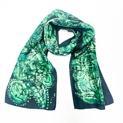 Green & Black Batik Silk Scarf
