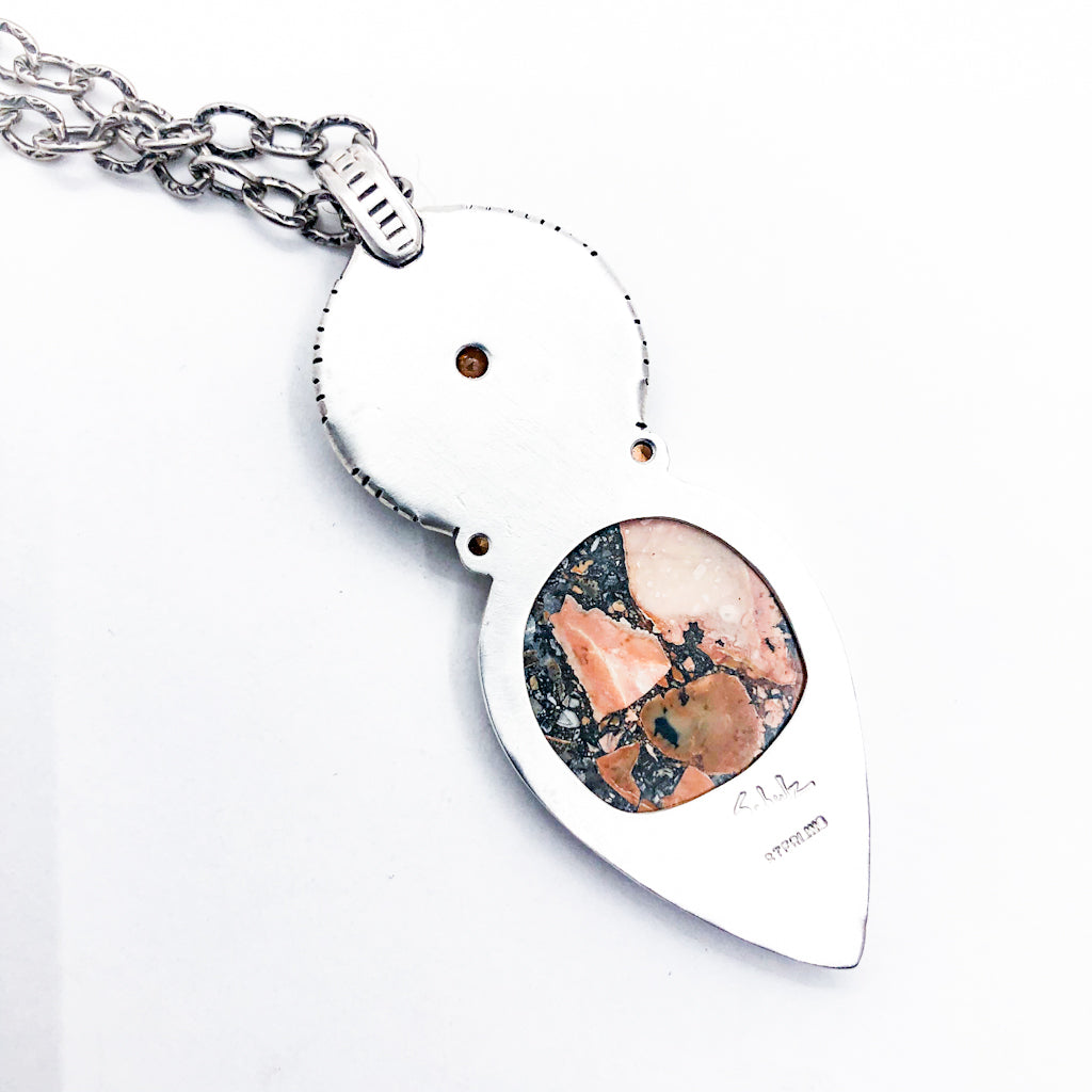 Sterling Maligano Jasper & Chinese Coin Pendant Necklace