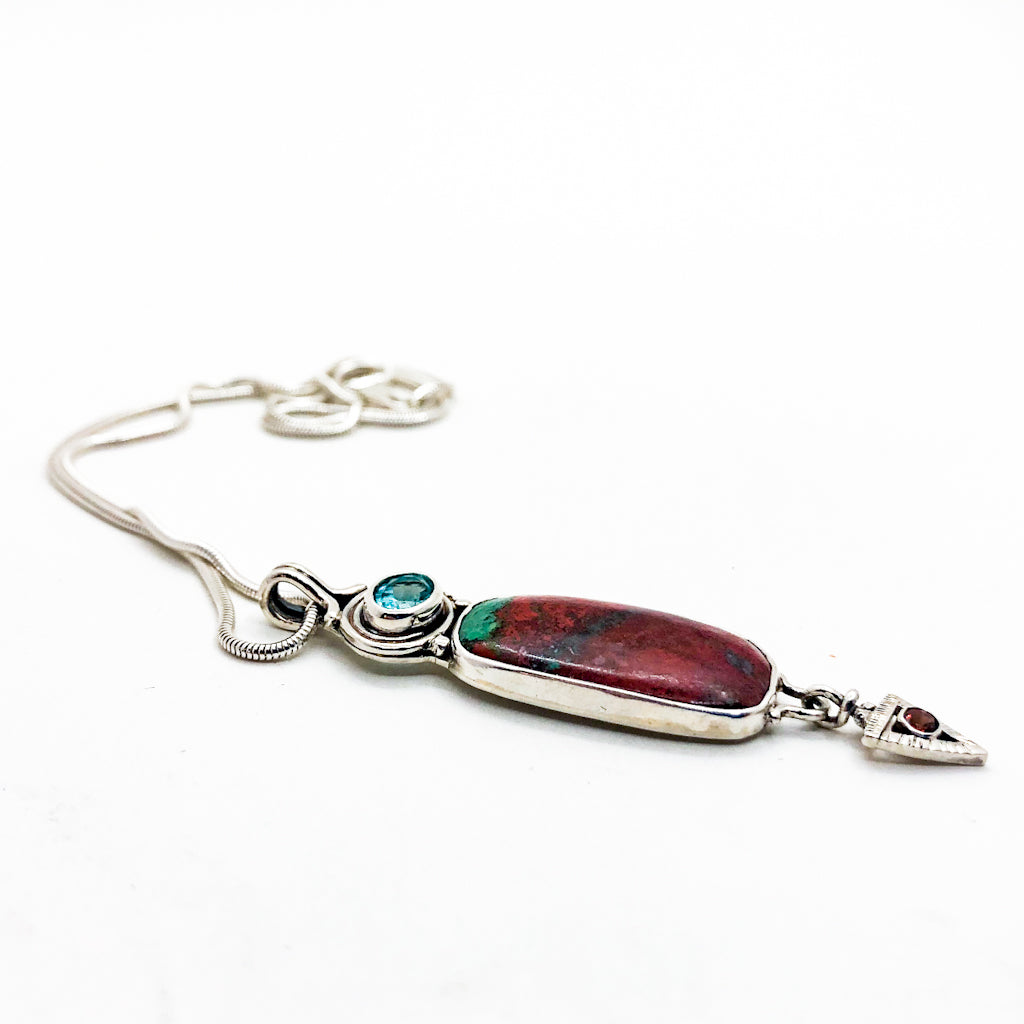 Sterling Sonoran Sunrise, Garnet and Apatite Necklace